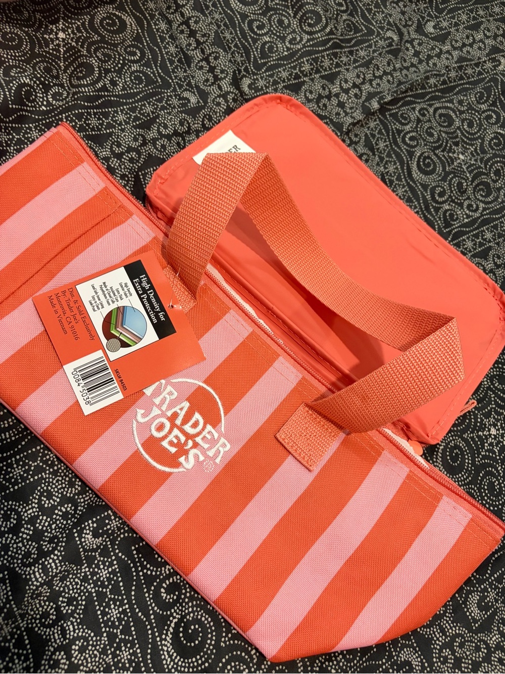 Trader Joe's Striped Tote Bag in Coral and Pink